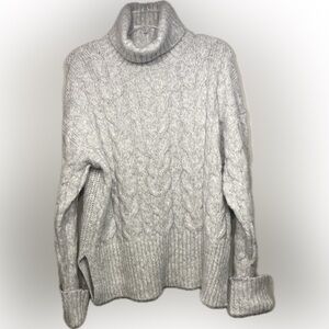 WITTY FOX Heather Gray Turtleneck Cuffed Sleeve Split Waist Wool Blend Sweater